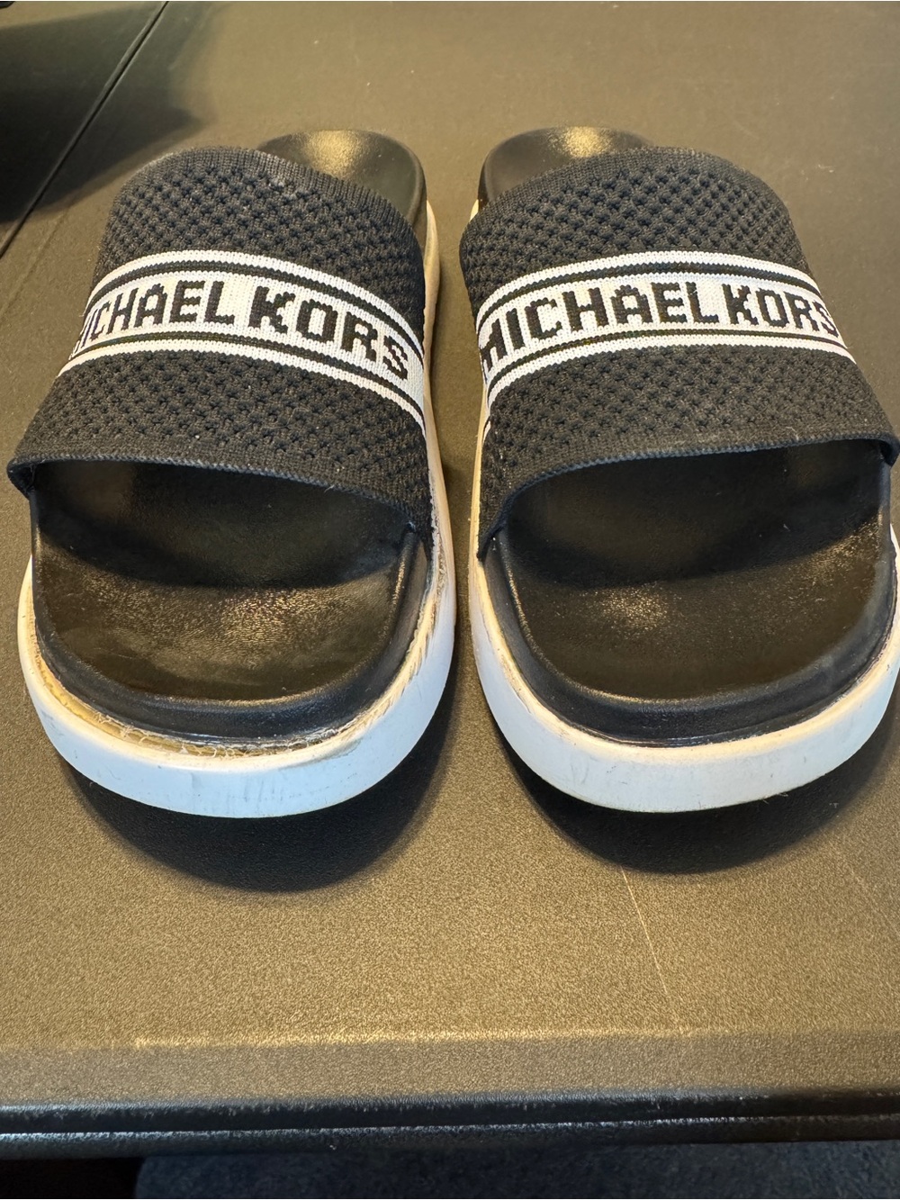 Michael Kors Black and White Logo Slide Sandals